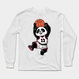 Cute Panda Playing Basketball - Girls Boys Long Sleeve T-Shirt